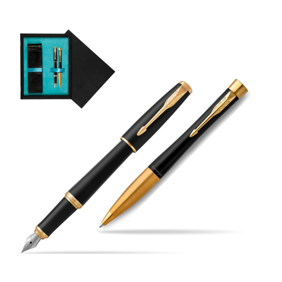 Parker Urban Muted Black GT Fountain Pen + Ballpoint Pen in a Gift Box in double wooden box Black Double Turquoise