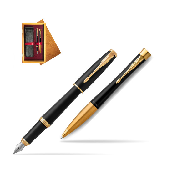 Parker Urban Muted Black GT Fountain Pen + Ballpoint Pen in a Gift Box in double wooden box Honey Double Maroon