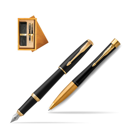 Parker Urban Muted Black GT Fountain Pen + Ballpoint Pen in a Gift Box in double wooden box Honey Double Ecru
