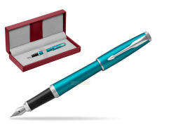 Parker Urban Vibrant Blue CT Fountain Pen in the red leather box