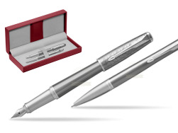 Parker Urban Premium Silvered Powder CT Fountain Pen + Ballpoint Pen in a Gift Box in the red leather box