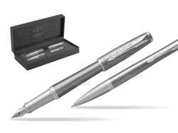 Parker Urban Premium Silvered Powder CT Fountain Pen + Ballpoint Pen in a Gift Box in original Parker Prestige box