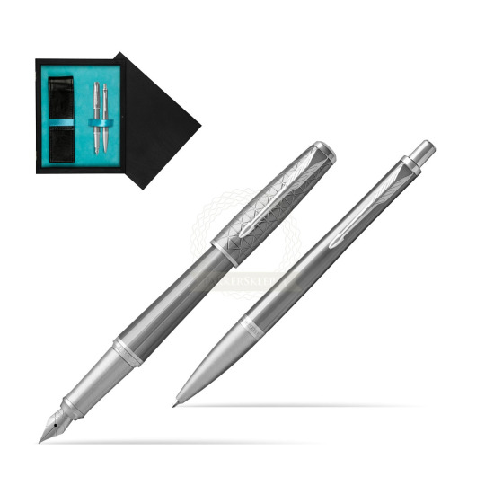Parker Urban Premium Silvered Powder CT Fountain Pen + Ballpoint Pen in a Gift Box in double wooden box Black Double Turquoise