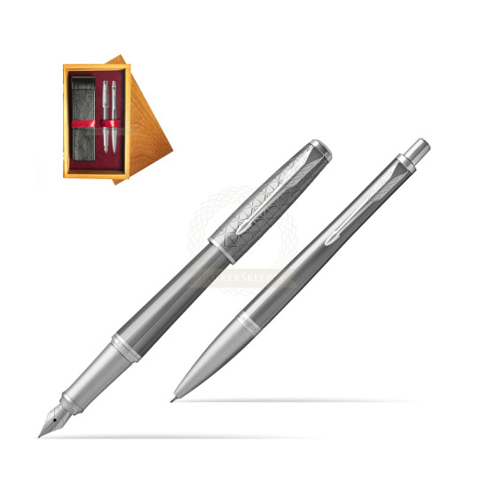 Parker Urban Premium Silvered Powder CT Fountain Pen + Ballpoint Pen in a Gift Box in double wooden box Honey Double Maroon