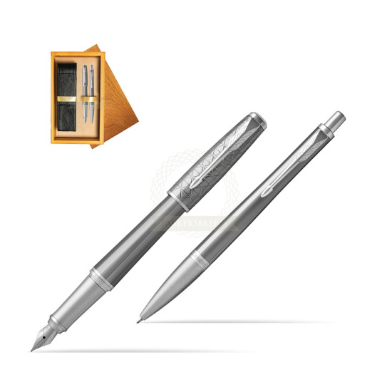 Parker Urban Premium Silvered Powder CT Fountain Pen + Ballpoint Pen in a Gift Box in double wooden box Honey Double Ecru