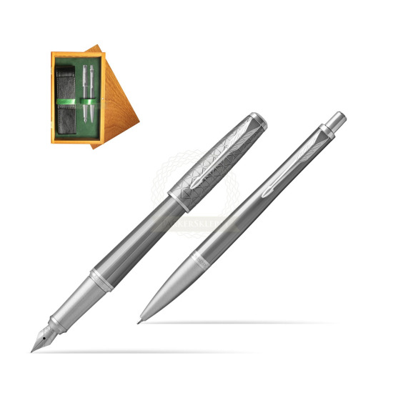 Parker Urban Premium Silvered Powder CT Fountain Pen + Ballpoint Pen in a Gift Box in double wooden box Honey Green