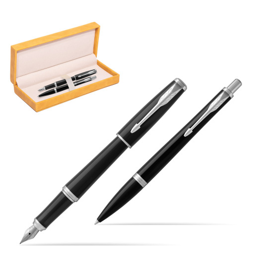 Parker Urban Black Cab CT Fountain Pen + Ballpoint Pen in a Gift Box in suede box yellow