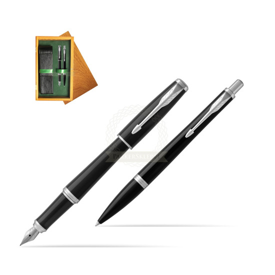 Parker Urban Black Cab CT Fountain Pen + Ballpoint Pen in a Gift Box in double wooden box Honey Green
