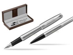 Parker Urban Metro Metallic CT Stylo-plume + Stylo-bille in a Gift Box in the brown leather box