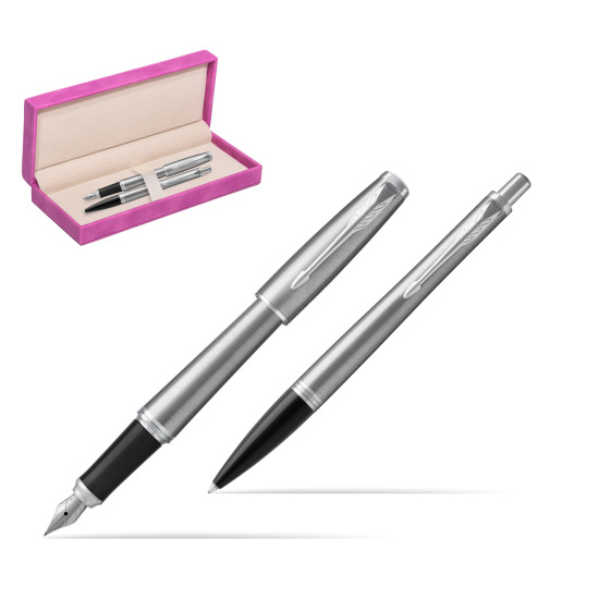Parker Urban Metro Metallic CT Fountain Pen + Ballpoint Pen in a Gift Box in suede box fuchsia