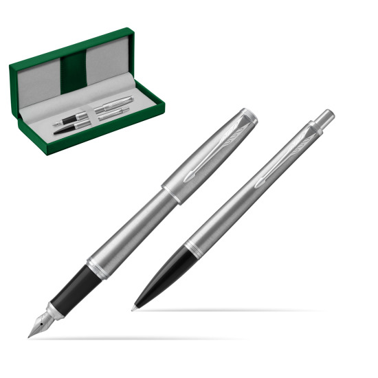 Parker Urban Metro Metallic CT Stylo-plume + Stylo-bille in a Gift Box in the green leather box