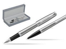 Parker Urban Metro Metallic CT Fountain Pen + Ballpoint Pen in a Gift Box in suede box grey