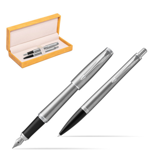 Parker Urban Metro Metallic CT Fountain Pen + Ballpoint Pen in a Gift Box in suede box yellow