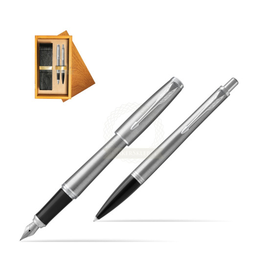 Parker Urban Metro Metallic CT Fountain Pen + Ballpoint Pen in a Gift Box in double wooden box Honey Double Ecru
