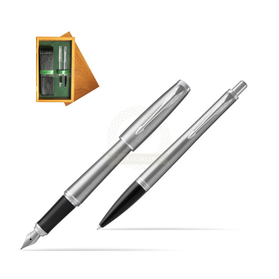Parker Urban Metro Metallic CT Fountain Pen + Ballpoint Pen in a Gift Box in double wooden box Honey Green