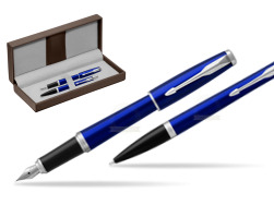 Parker Urban Nightsky Blue CT Fountain Pen + Ballpoint Pen in a Gift Box in the brown leather box