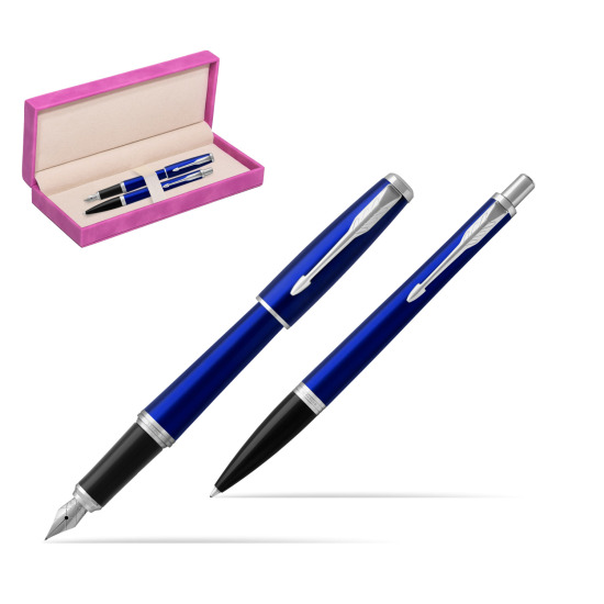 Parker Urban Nightsky Blue CT Fountain Pen + Ballpoint Pen in a Gift Box in suede box fuchsia