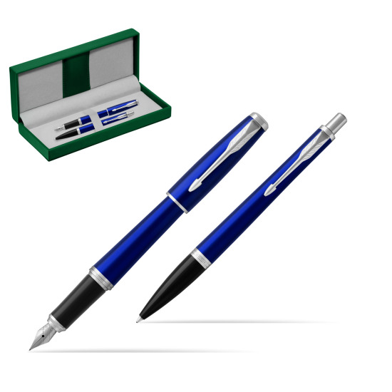 Parker Urban Nightsky Blue CT Fountain Pen + Ballpoint Pen in a Gift Box in the green leather box