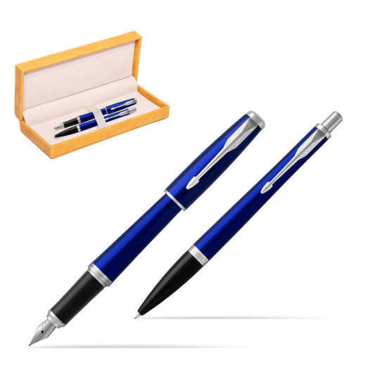 Parker Urban Nightsky Blue CT Fountain Pen + Ballpoint Pen in a Gift Box in suede box yellow