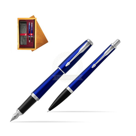 Parker Urban Nightsky Blue CT Fountain Pen + Ballpoint Pen in a Gift Box in double wooden box Honey Double Maroon