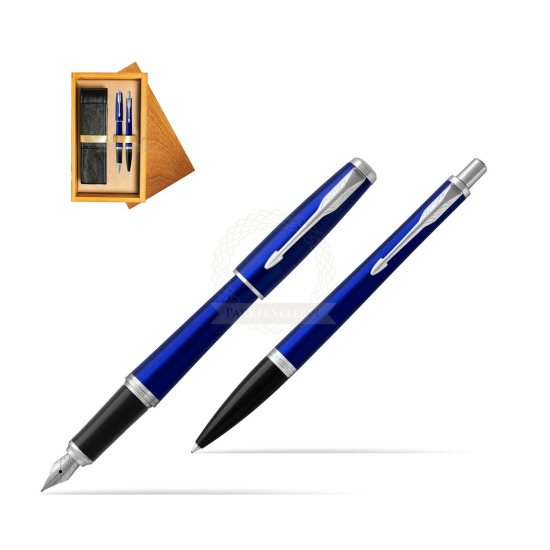 Parker Urban Nightsky Blue CT Fountain Pen + Ballpoint Pen in a Gift Box in double wooden box Honey Double Ecru