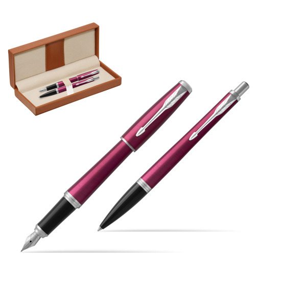 Parker Urban Vibrant Magenta CT Fountain Pen + Ballpoint Pen in a Gift Box  in classic box brown
