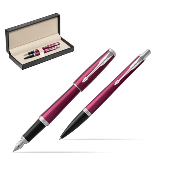 Parker Urban Vibrant Magenta CT Fountain Pen + Ballpoint Pen in a Gift Box in classic box pure black