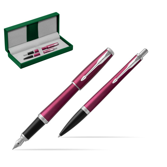 Parker Urban Vibrant Magenta CT Stylo-plume + Stylo-bille in a Gift Box in the green leather box