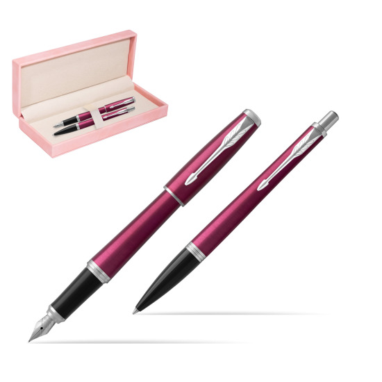 Parker Urban Vibrant Magenta CT Fountain Pen + Ballpoint Pen in a Gift Box in suede box pink
