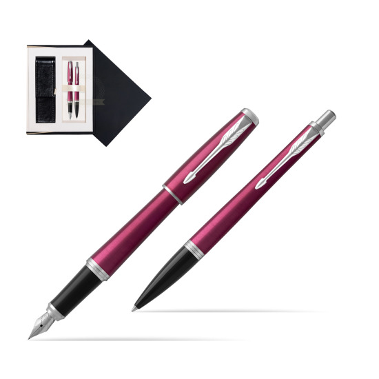 Parker Urban Vibrant Magenta CT Fountain Pen + Ballpoint Pen in a Gift Box in suede box black