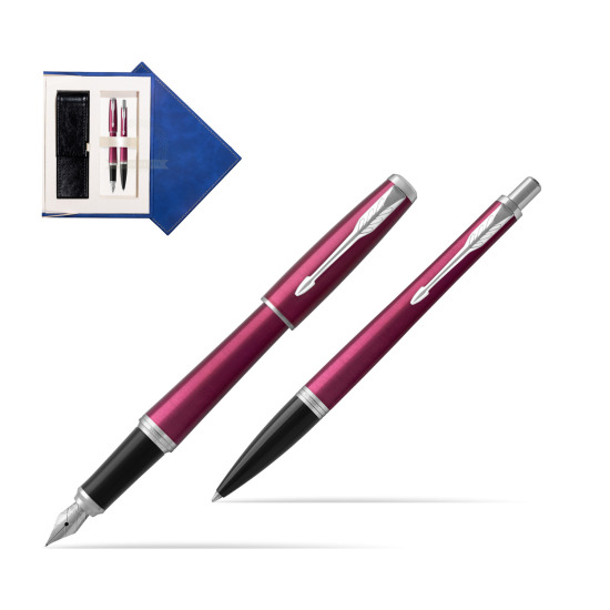 Parker Urban Vibrant Magenta CT Fountain Pen + Ballpoint Pen in a Gift Box in suede box navy blue