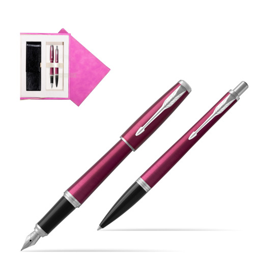 Parker Urban Vibrant Magenta CT Fountain Pen + Ballpoint Pen in a Gift Box in suede box fuchsia