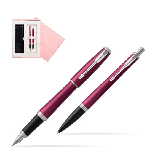 Parker Urban Vibrant Magenta CT Fountain Pen + Ballpoint Pen in a Gift Box in suede box pink