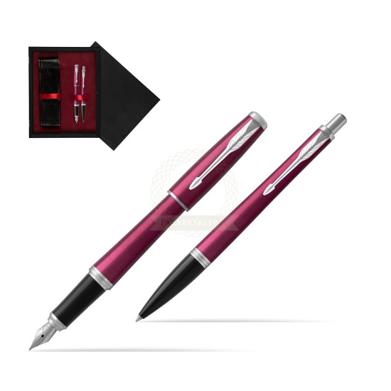 Parker Urban Vibrant Magenta CT Fountain Pen + Ballpoint Pen in a Gift Box in double wooden box Black Double Maroon