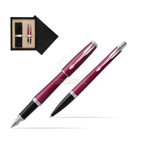Parker Urban Vibrant Magenta CT Fountain Pen + Ballpoint Pen in a Gift Box in double wooden box Black Double Ecru