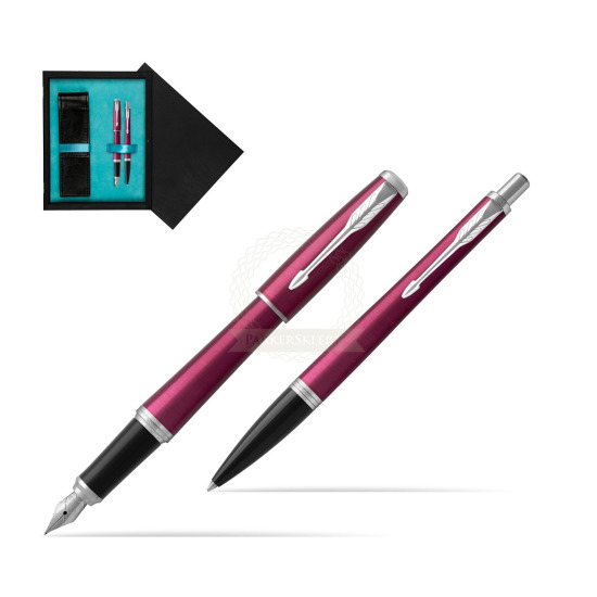 Parker Urban Vibrant Magenta CT Fountain Pen + Ballpoint Pen in a Gift Box in double wooden box Black Double Turquoise
