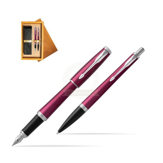Parker Urban Vibrant Magenta CT Fountain Pen + Ballpoint Pen in a Gift Box in double wooden box Honey Double Ecru