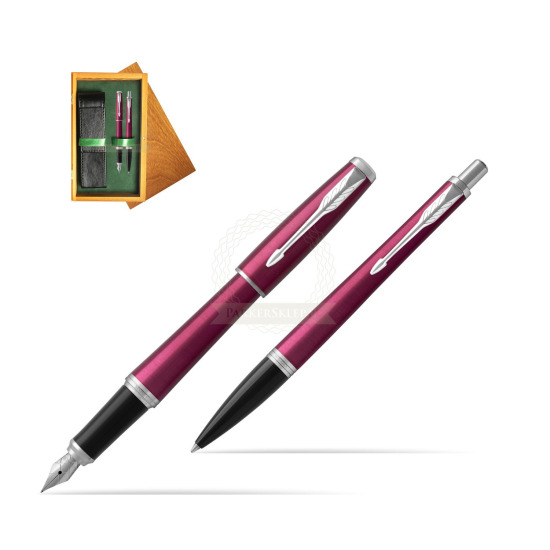 Parker Urban Vibrant Magenta CT Fountain Pen + Ballpoint Pen in a Gift Box in double wooden box Honey Green