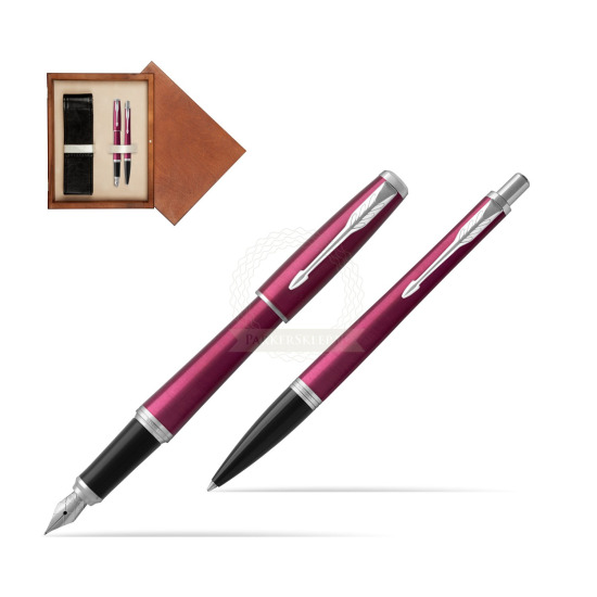 Parker Urban Vibrant Magenta CT Fountain Pen + Ballpoint Pen in a Gift Box in double wooden box Mahogany Double Ecru
