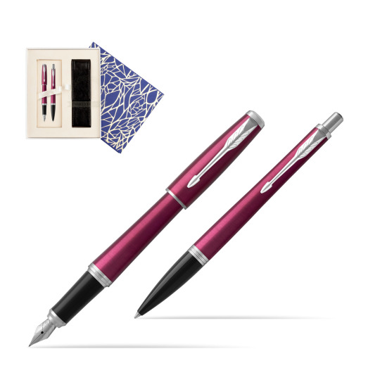 Parker Urban Vibrant Magenta CT Fountain Pen + Ballpoint Pen in a Gift Box  Universal Crystal Blue