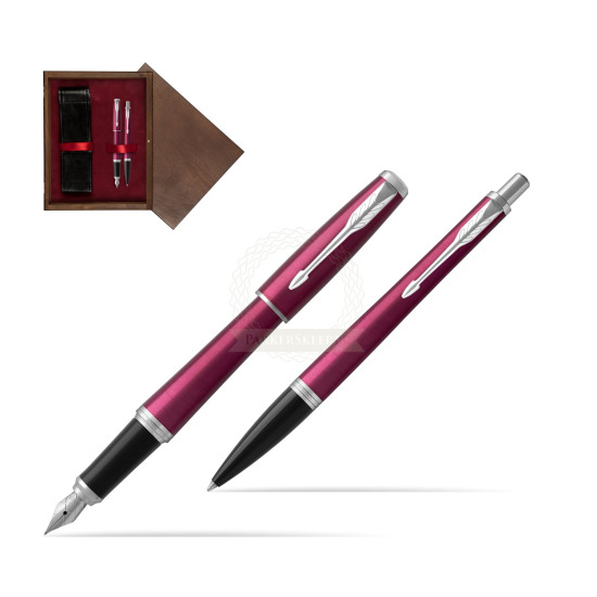 Parker Urban Vibrant Magenta CT Fountain Pen + Ballpoint Pen in a Gift Box in double wooden box Wenge Double Maroon