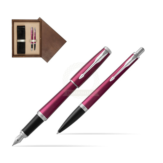 Parker Urban Vibrant Magenta CT Fountain Pen + Ballpoint Pen in a Gift Box in double wooden box Wenge Double Ecru