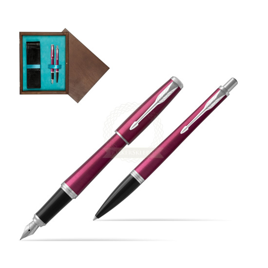 Parker Urban Vibrant Magenta CT Fountain Pen + Ballpoint Pen in a Gift Box in double wooden box Wenge Double Turquoise 