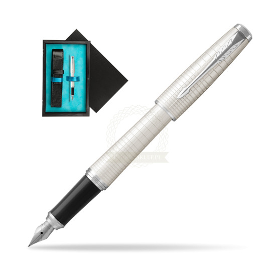 Parker Urban Premium Pearl Metal CT Penna Stilografica in single wooden box Black Single Turquoise