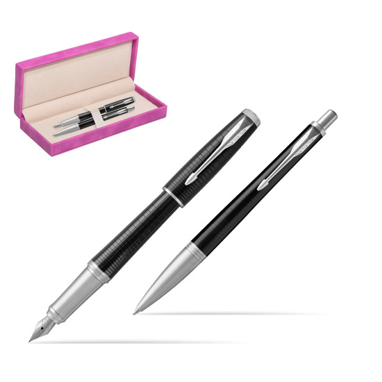 Parker Urban Premium New Ebony Metal CT Fountain Pen + Ballpoint Pen in a Gift Box in suede box fuchsia