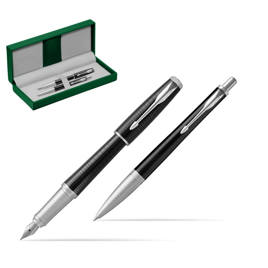 Parker Urban Premium New Ebony Metal CT Fountain Pen + Ballpoint Pen in a Gift Box in the green leather box