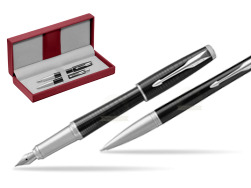 Parker Urban Premium New Ebony Metal CT Fountain Pen + Ballpoint Pen in a Gift Box in the red leather box