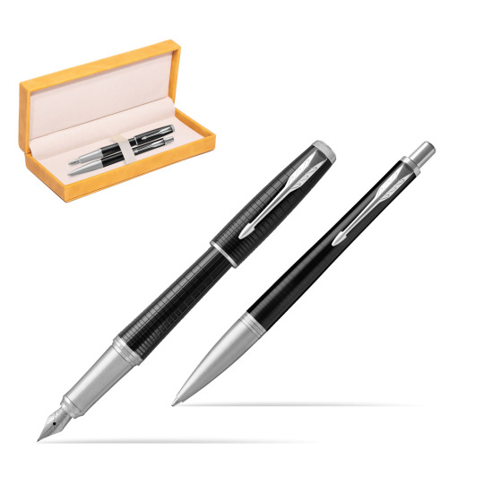 Parker Urban Premium New Ebony Metal CT Fountain Pen + Ballpoint Pen in a Gift Box in suede box yellow