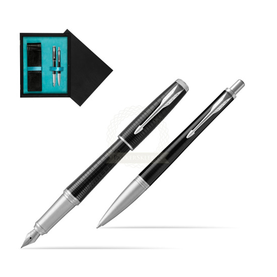 Parker Urban Premium New Ebony Metal CT Fountain Pen + Ballpoint Pen in a Gift Box in double wooden box Black Double Turquoise
