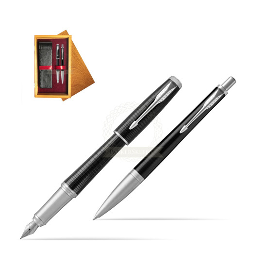 Parker Urban Premium New Ebony Metal CT Fountain Pen + Ballpoint Pen in a Gift Box in double wooden box Honey Double Maroon